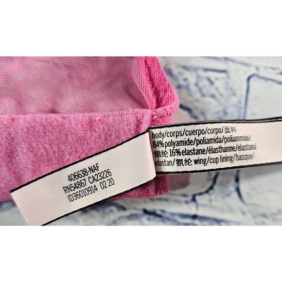 Victoria's Secret Hot Pink Unlined Demi Bra Floral Lace WOMENS 32DD - Picture 6 of 10